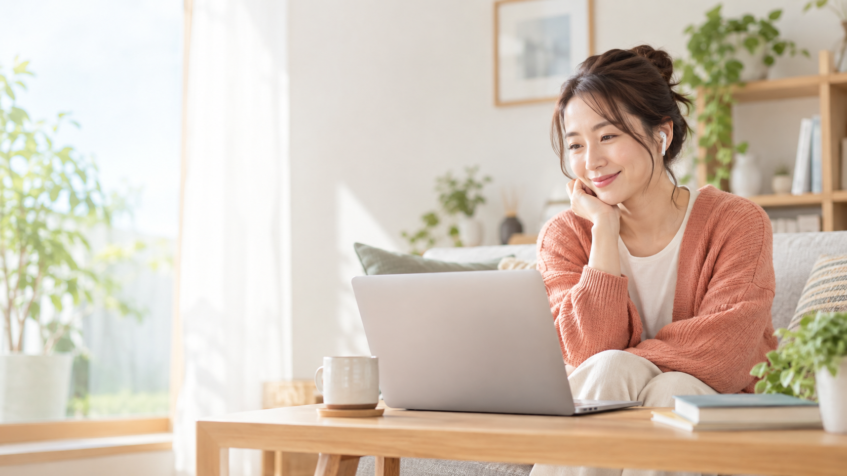 自宅からオンライン相談を利用する女性
